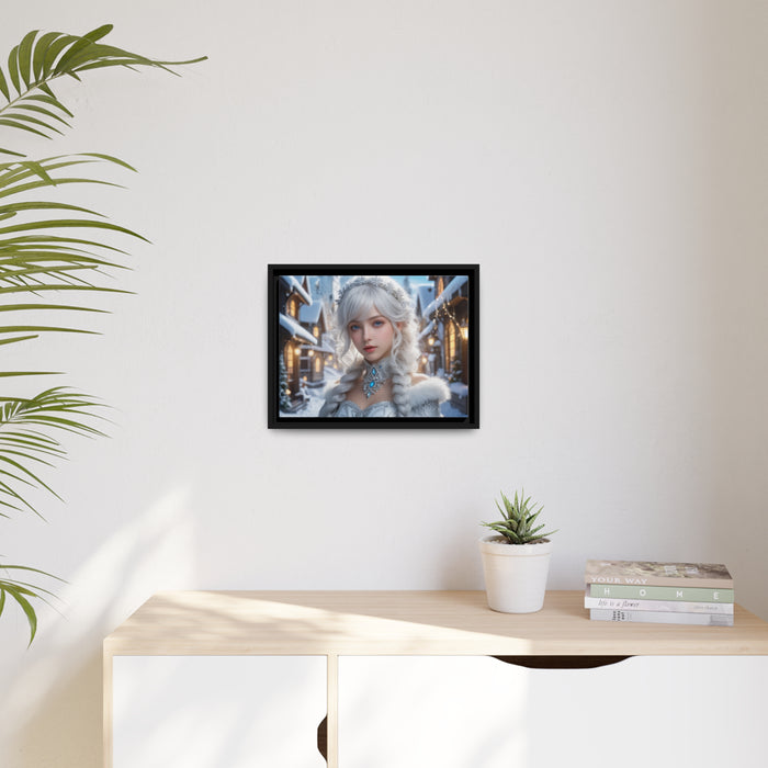 Snow White Girl Christmas Gaming Elegance Canvas Print - Sustainable Black Frame
