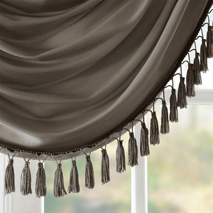 Room and Decor Faux Silk Waterfall Valance - Embellished, Pewter 38x46