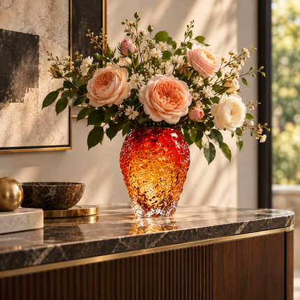 Amber Glass Vase — Handmade Minimalist Polished Finish