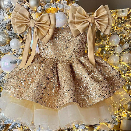Peekaboo Studio Girl's Red Tulle Princess Dress with Sequined Bow