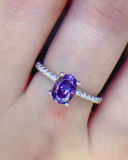 Lavender Lab-Diamond 1 Carat Sterling Silver Ring with Platinum Accents - Luxurious Purple Gemstone Jewelry for an Elegant Touch