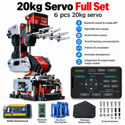 6 DOF Robotic Arm with Claw Clamp Gripper Kit Compatible 20Kg Servo fo Automation Control Components 6-dof-robotic-arm-with-claw-clamp-gripper-kit-compatible-20kg-servo-for-arduino-robot-diy-kit-android-app-programmable-robot-arm Toys & Games > Learning & Education > Science Kits & Toys > Robotics Kits