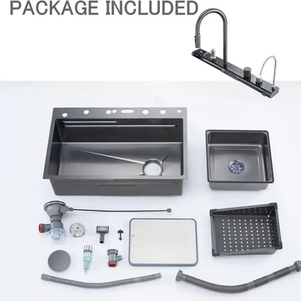 Stainless Steel Waterfall Kitchen Sink with Integrated Faucet