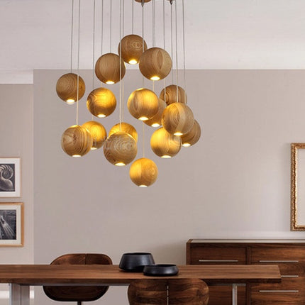 Nordic wood solid wood ball chandelier creative personality living roo