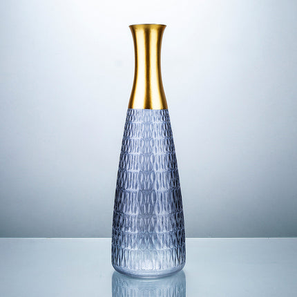 Golden Edge Textured Glass Vase Decoration With Sandblasted Finish