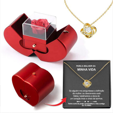 Fashion Jewelry Box Red Apple Christmas Gift Necklace Eternal Rose For