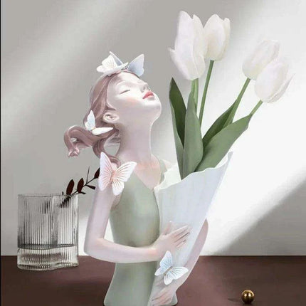 Nordic Elegance Butterfly Maiden Resin Vase - Chic Decorative Accent for Your Home