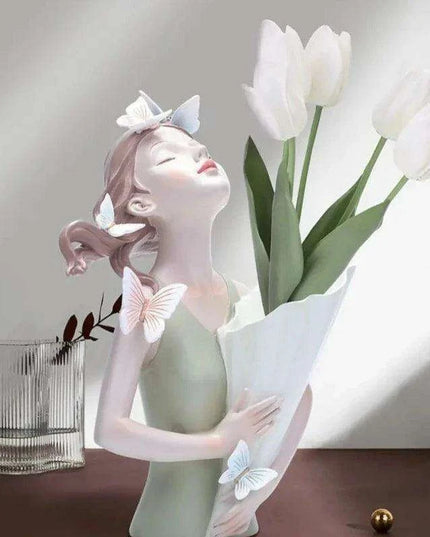 Nordic Elegance Butterfly Maiden Resin Vase - Chic Decorative Accent for Your Home