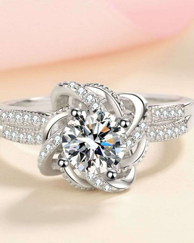 Exquisite 1 Carat Moissanite Sterling Silver Ring with Rhodium-Plated Elegance - A Symbol of Timeless Luxury