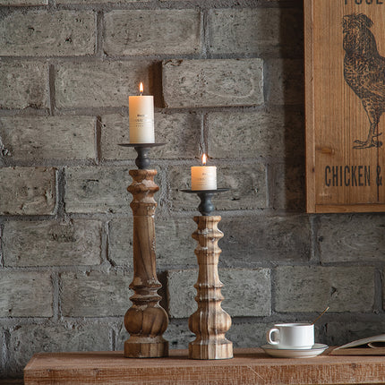 American Retro Nostalgic Solid Wood Candle Holder Ornaments