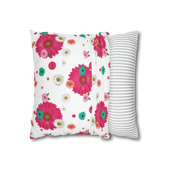 Pink Daisy Spring Floral Accent Pillow Cover with Hidden Zipper