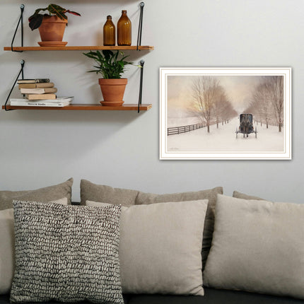 Lori Deiter Snowy Amish Lane White Framed Wall Art - Home Decor Print
