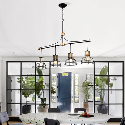 Room & Decor 40" Matte Black & Gold Linear Chandelier, 4 Lights