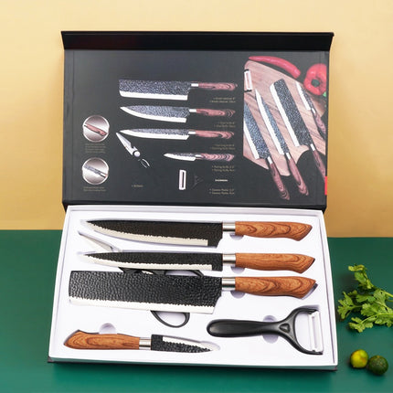 6-Piece Stainless Steel Forged Kitchen Knife Set with Scissors and Ceramic Peeler