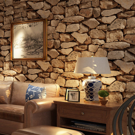 Peekaboo Studio Retro 3D Brick Pattern Solid Stone Wallpaper - Durable