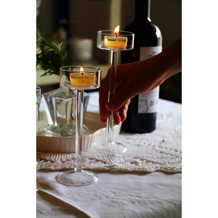 Elegant Transparent Crystal High Footed Glass Candle Holder European Table Decor