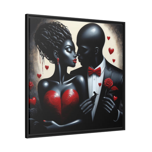 Elegant Black Pinewood Framed Valentine's Night Couple Canvas Art