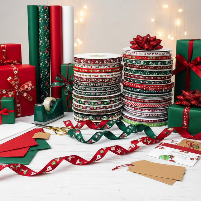 Peekaboo Studio Size 5 10mm Printed Grosgrain Christmas Ribbon - Durab