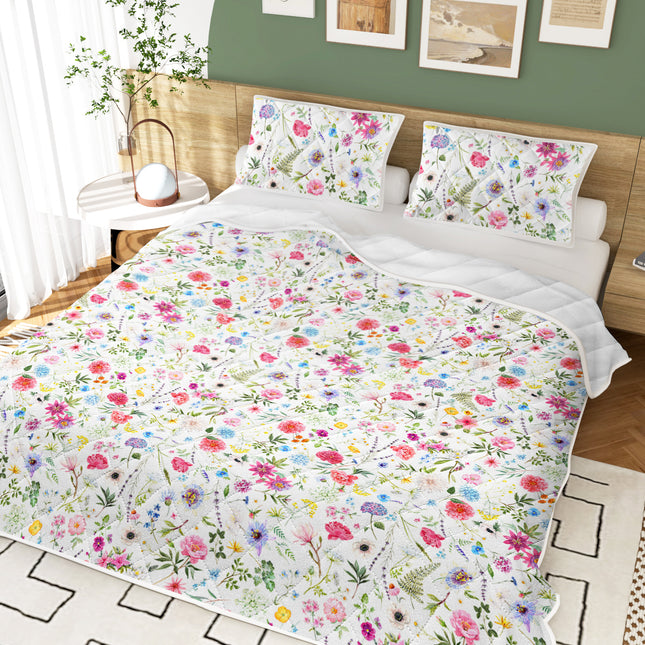 Peekaboo Studio Red Floral Microfiber Quilt Set, Lightweight & All-Sea