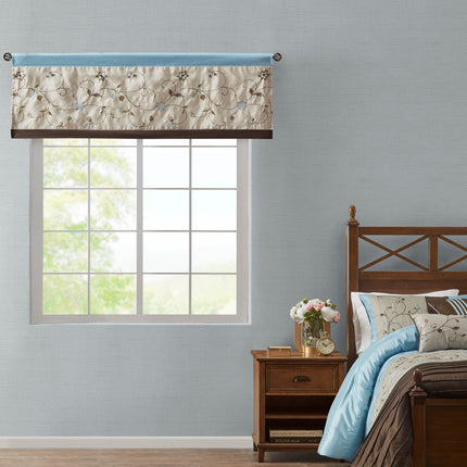 Room and Decor Embroidered Blue Window Valance, 50x18", Polyester Fabr