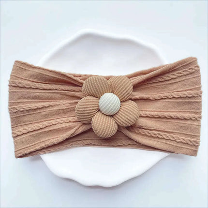 Flower-Embellished Nylon Hairband for Girls - Soft Elastic Turban Headwear for Newborns and Kids