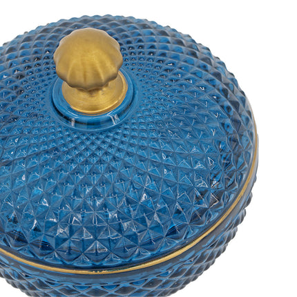 Room & Decor S2 Blue Gold Glass Candy Jar with Lid - Christmas Decor