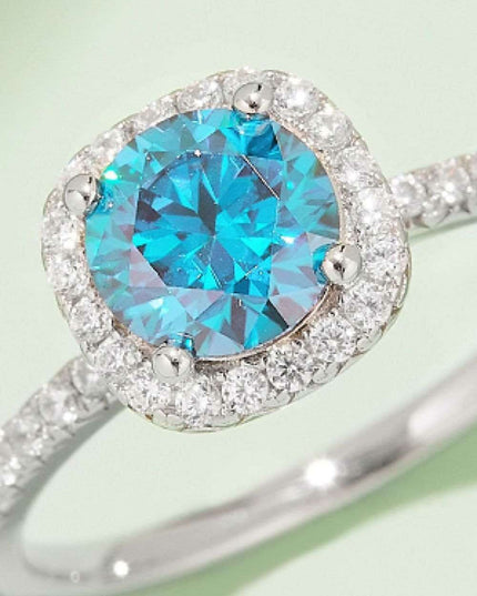 Radiant Pink Diamond Halo Ring with Lab-Created Moissanite in Sterling Silver