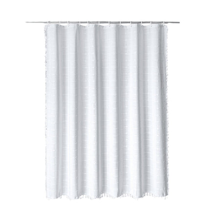 Peekaboo Studio Waterproof Tencel-Linen Checkered Tassel Shower Curtain