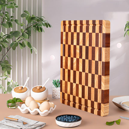 Wooden Cutting Board Grid Chessboard Pattern 40 By 30 Centimeters For Fruits