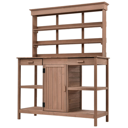 Room & Decor 66" Outdoor Farmhouse Wooden Potting Bench with Drawers &