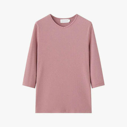 3/4 Sleeve V-Neck Women's Top in Stretchy Ribbed Fabric