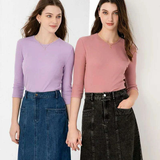 3/4 Sleeve V-Neck Women's Top in Stretchy Ribbed Fabric