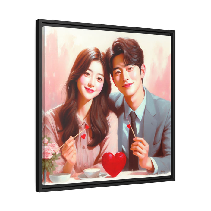 Elegant Valentine Couple Love Matte Canvas Print Set with Sleek Black Pinewood Frame