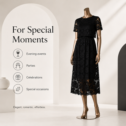 Moe Lace Evening Dress — Sleeveless Floral Mini with Flowy Skirt Dresses evening-dress-19 Clothing > Dresses > Evening Dresses