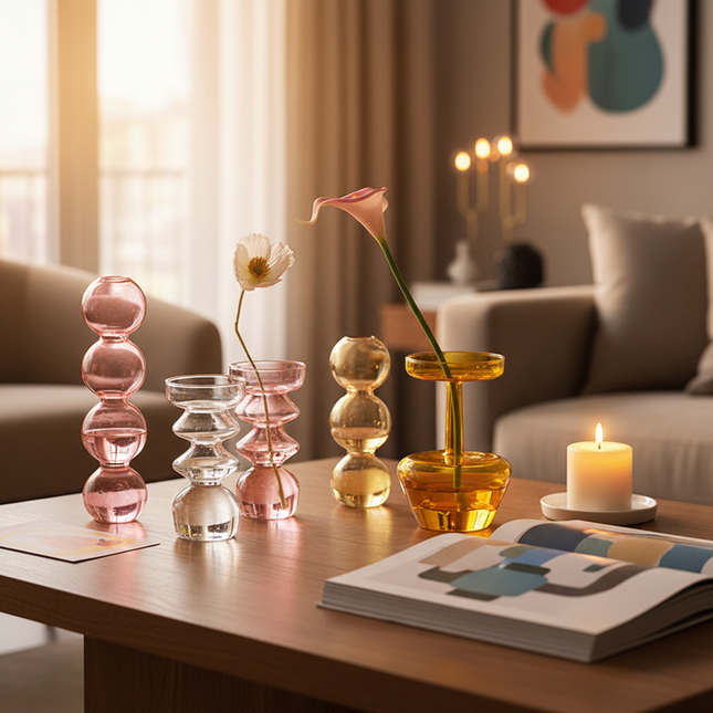 Modern Glass Bubble Vase Transparent Decorative Flower Pot Small Bottle