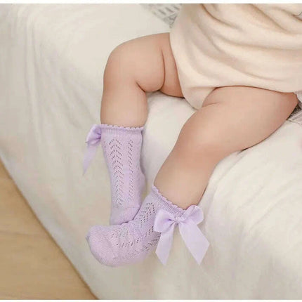 Adorable Cotton Baby Girl Socks with Stylish Bows - Breathable Short Socks