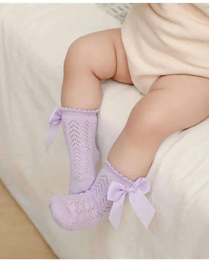 Adorable Cotton Baby Girl Socks with Stylish Bows - Breathable Short Socks