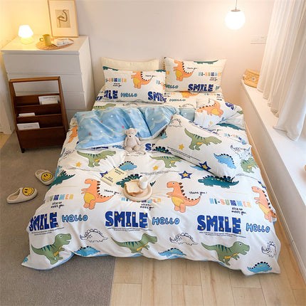 Peekaboo Studio Four-Piece Cotton Bed Sheet Set with Quilt Cover, Soft