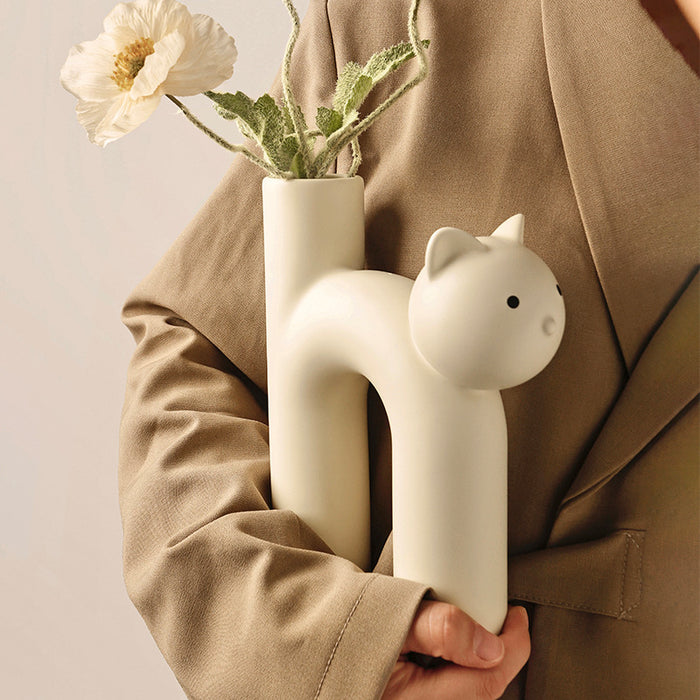 Chic Ceramic Cat Vase - Handcrafted Luxury Home Accent