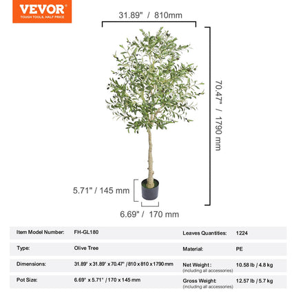 Peekaboo Studio 6FT Faux Olive Tree - Lifelike, Low-Maintenance Decor
