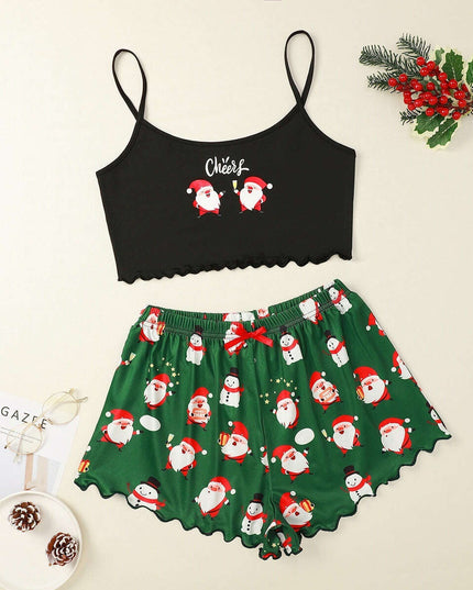 Christmas European And American Thin Pajamas Women's Sleeveless Shorts Milk Silk Simple Casual Two-piece Suit Homewear