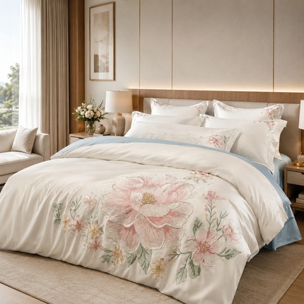 Beautiful Life 888 Luxury 100% Cotton Embroidered Duvet Cover Set, 4pc