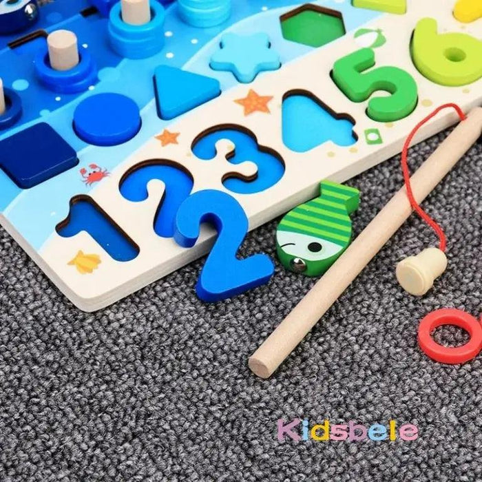Montessori Math Wooden Puzzle Fishing Game for Toddlers - Educational Learning Set