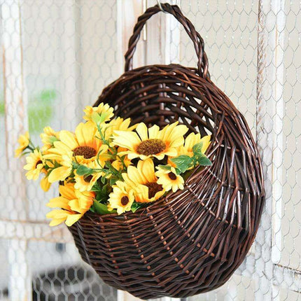 Rustic Blue Rattan Flower Wall Basket for Real or Faux Blooms
