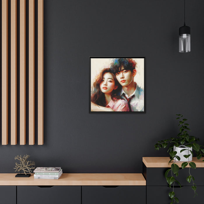Elegant Valentine's Day Couple Matte Canvas Art with Pine Wood Frame