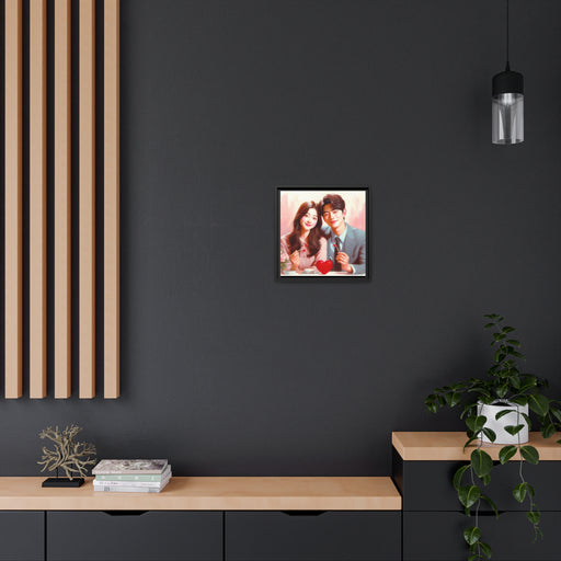 Elegant Valentine Couple Love Matte Canvas Print Set with Sleek Black Pinewood Frame