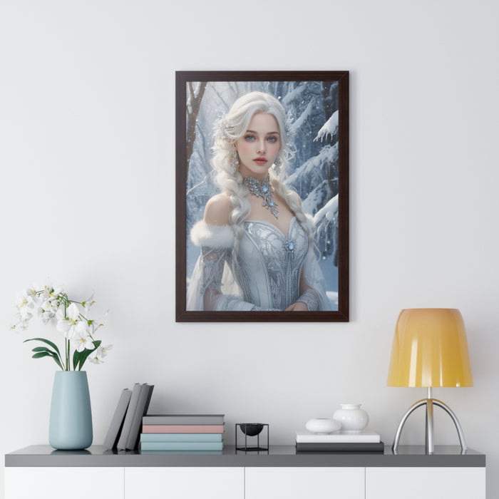 Winter Pup Framed Vertical Poster - Sustainable Home Decor Statement