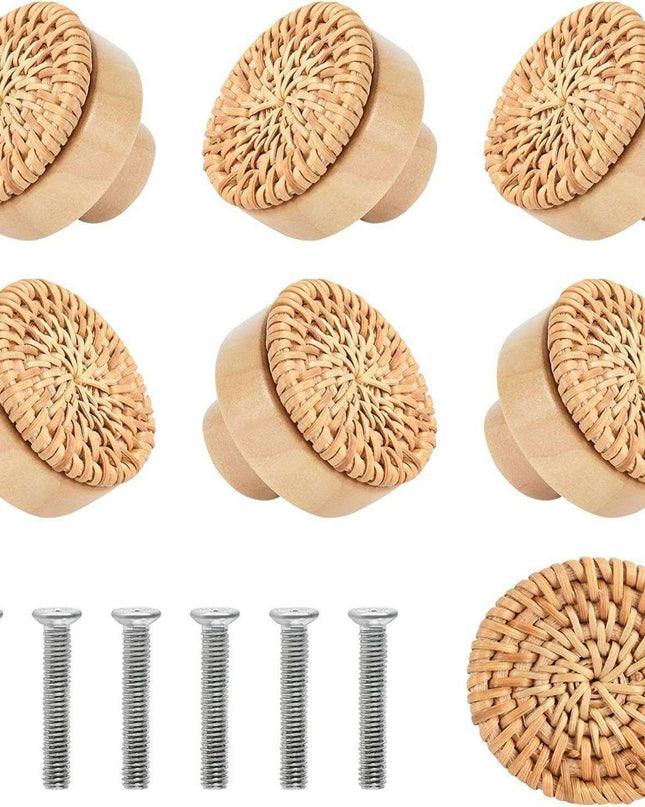 Natural Elegance Handcrafted Rattan Drawer Pulls - Circular Artisan Handles for Stylish Home Accents