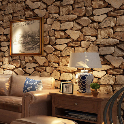 Peekaboo Studio Retro 3D Brick Pattern Solid Stone Wallpaper - Durable