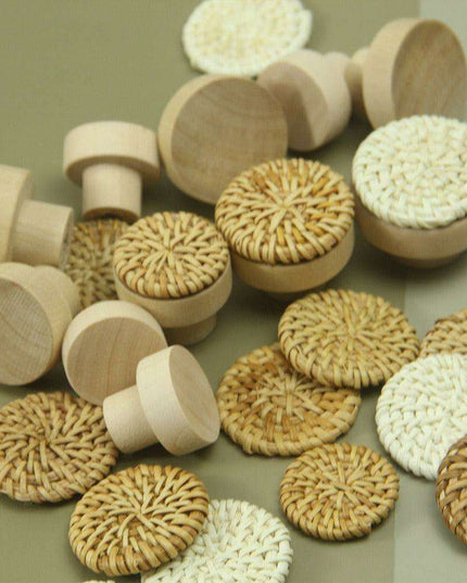 Natural Elegance Handcrafted Rattan Drawer Pulls - Circular Artisan Handles for Stylish Home Accents